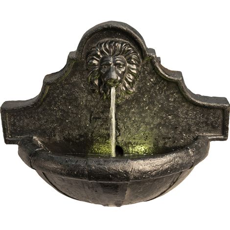 Teamson Home Garden Wasserspiel & Lichter, Wandmontierter Wasserbrunnen für den Innenbereich, Löwenkopf-Stein-Wasserfall und Pumpenverzierung, Terrassendekoration (1/5)
