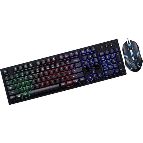 Clavier Mécanique Gamer et Souris Filaire Ergonomique Rétroéclairage LED Ensemble Clavier Souris pour Jeu Vidéo et Bureau 104 Touches Usage Quotidien à Maison Bureau (1/5)