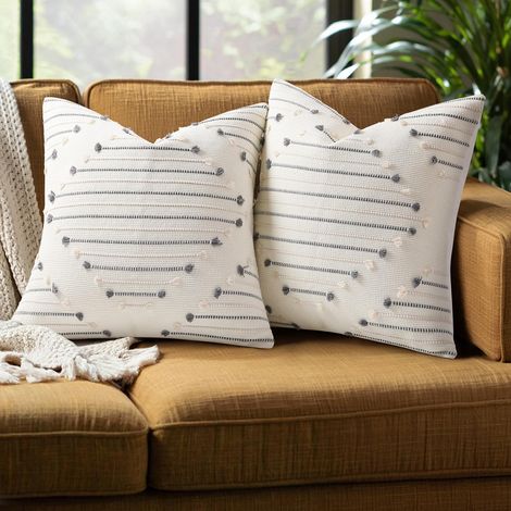 Lot de 2 Housses de Coussin décoratives de Style Rustique bohème pour canapé, Sofa, Salon, 45 x 45 cm, Beige et Gris (1/5)
