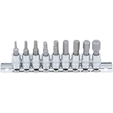 Bgs Technic – Jeu de 9 douilles à embout 6,3 mm – Acier chrome-vanadium – Tailles 3/32' à 3/8' – Rail métallique inclus (1/4)