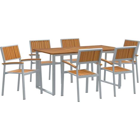 Maison Exclusive - Garten Essgruppe 7 pcs Grau Massivholz Akazie