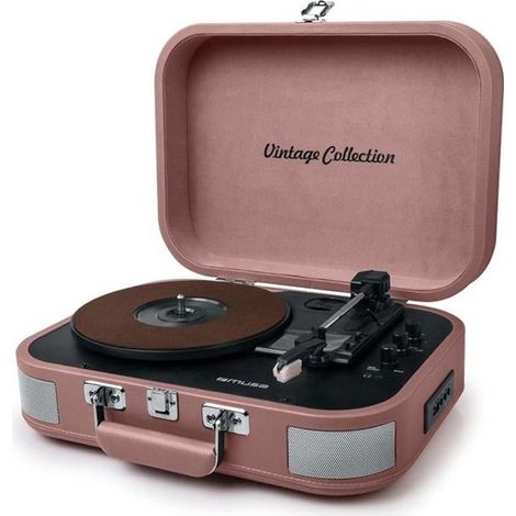 Platine vinyle stéréo saumon 33/45/78 tours avec enceintes intégrées - USB/SD/AUX - Prise casque MT-201BTP-MATCH (1/3)