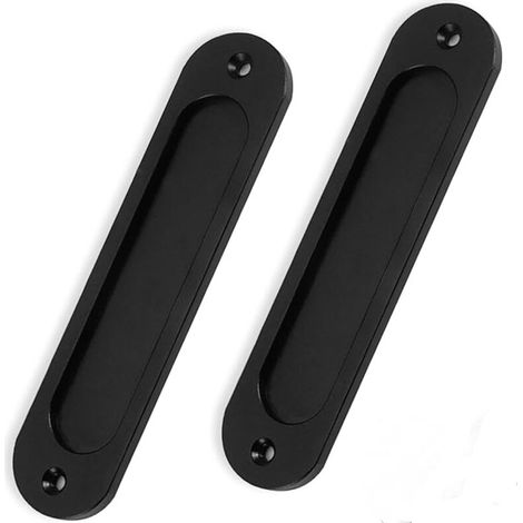 Poignée De Porte Coulissante - Aluminium - Noir Mat - 150 mm - Plaque Plate Encastrée - Lot De 2 (1/4)