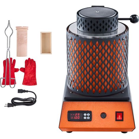 Fonte Électrique 1350W avec Creuset en Céramique 3kg, 1150°C, pour Fusion d'Or, Argent, Cuivre et Autres Métaux, Idéal pour Bijouterie et Composants Métalliques. (1/5)