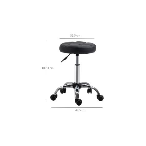Lot de 2 tabourets noirs en similicuir avec assise pivotante, roulettes et hauteur réglable 48-63 cm pour salons et instituts (1/5)