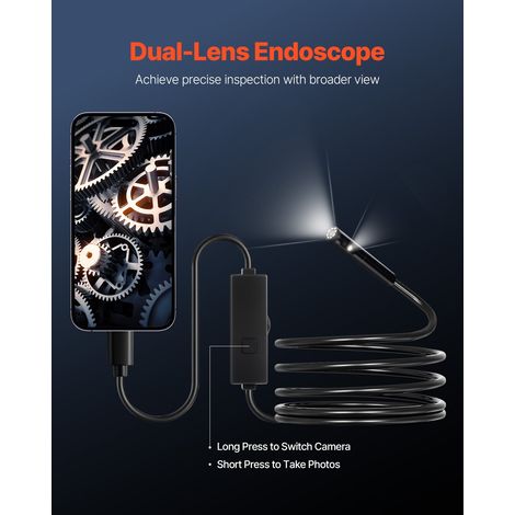 Caméra Endoscopique Double Objectif Endoscope pour Android iOS avec Câble Semi-rigide 3 m, 8 + 1 Lumières LED, Zoom, Étanche IP67,… (1/5)