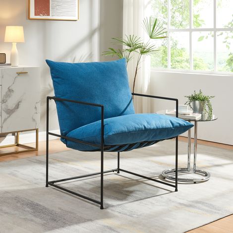 Poltrona Utsjoki con Cuscino Imbottito Sedia Relax 90 x 61 x 70 cm Nero / Blu [en.casa]