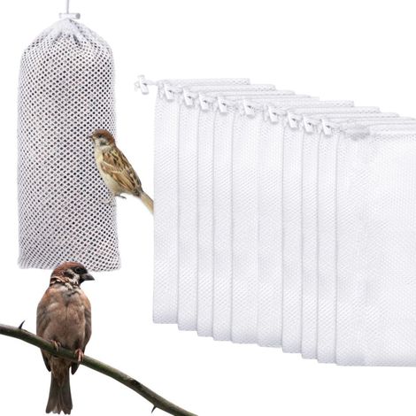 Sac Nourrisseur Oiseaux En Maille - 12 x 28 cm - Pour Jardin Extérieur - Idéal Pour Chardonnerets - Lot De 10 (1/5)