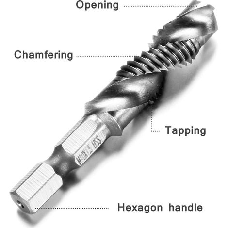 MINKUROW 6 Punte Per Trapano Hss M3-M10 Maschi Con Gambo Esagonale Argento (1/5)