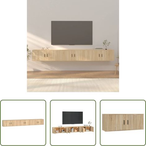 Meuble tv mural bois - Meubles TV muraux 3 pcs chêne sonoma 100x34,5x40 cm (1/5)