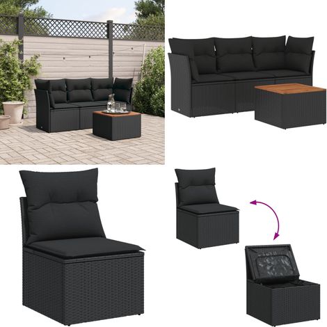4-tlg. Garten-Sofagarnitur mit Kissen Schwarz Poly Rattan - Gartenmöbel Set - Esszimmergarnitur - Outdoor Möbel - Lounge Sofa - Rattan Gartenmöbel - Home & Living (1/5)
