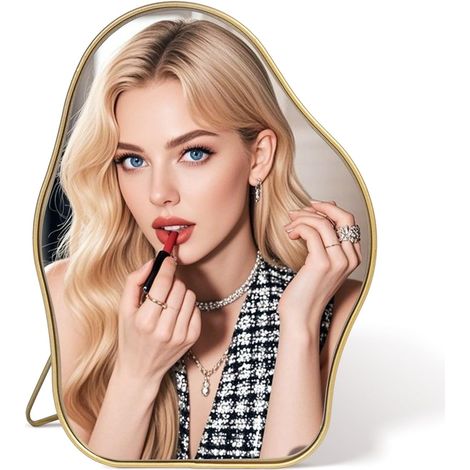 Miroir de maquillage, miroirs de table irréguliers pour s'habiller, miroirs dorés pour chambre à coucher, bureau avec cadre en métal, petit miroir de courtoisie portable avec support pour commode (30 (1/5)