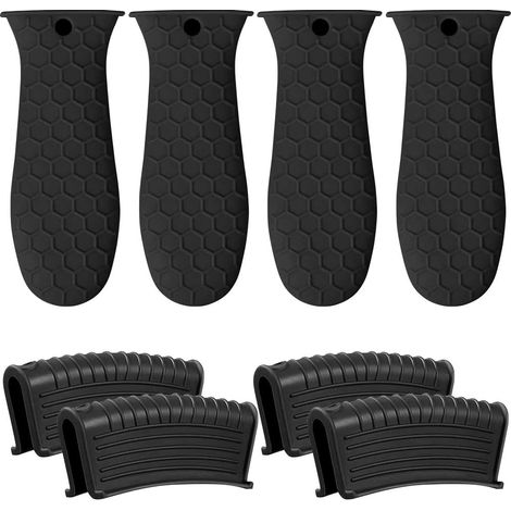 Lot de huit manchons en silicone pour poignees de casserole protection thermique pour poele fonte et manche metallique usage domestique
