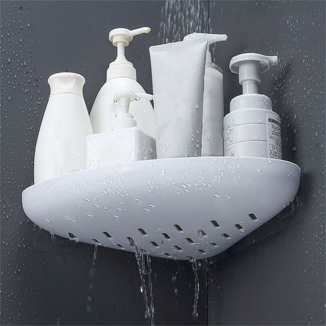 Étagère murale de salle de bain triangulaire en plastique ventilée et imperméable pour shampoing, noir (1/5)