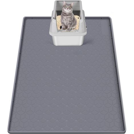 Tapis Litière Chat - 1 Pièce - Silicone - Anti-Éparpillement - Pour Bac Et Gamelle - Gris 86,4x56cm (1/5)
