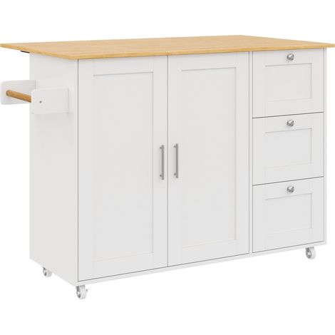 Isola cucina mobile pieghevole 135 x 44/70 x 90 cm in MDF, bianco e legno, 3 cassetti (1/5)