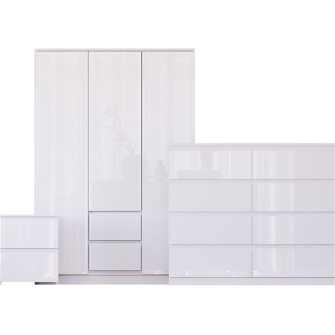 Glinton 3 Piece Bedroom Set (2 Drw Bedside, 8 Drw Chest, 3 Door 2 Drw Wardrobe), White (100% FSC) (1/4)
