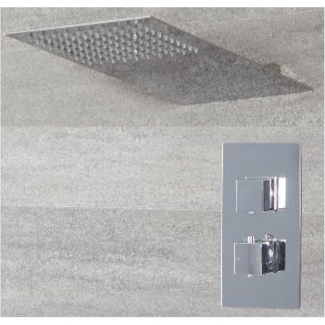 Milano Arvo 1 Outlet Twin Thermostatic Mixer Shower Valve with 200mm x 487mm Wall Mounted Thin Rainfall Shower Head - Chrome (1/5)