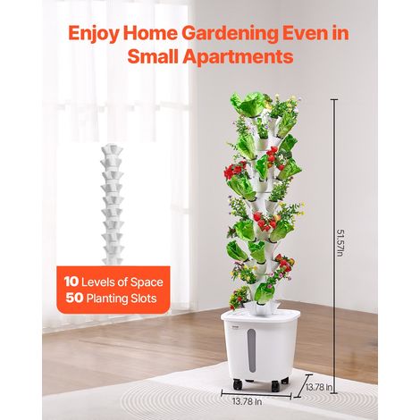 Système de Culture Hydroponique, 50 Fentes de Plantation, Tour Hydroponique sur Roulettes à 10 Niveaux, avec Pompe à Eau, Kit Germination de Plantes pour Herbes, Fruits, Légumes d'Intérieur (1/5)