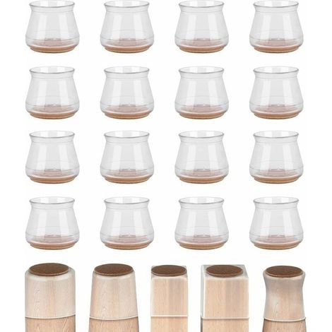 Set di 16 protezioni per gambe di sedie – Pattini in silicone trasparente per pavimenti duri – Adatti a gambe da 18 a 25 mm (1/5)
