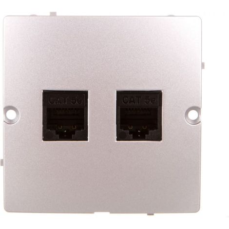 Prise informatique double RJ45 Simon Basic cat. 5e argent mat BMF52.02/43