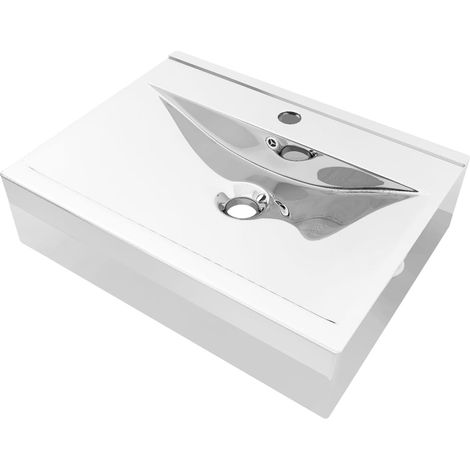 Lavabo con troppopieno lavabo lavabo da appoggio lavabo sospeso arredo bagno cabina doccia cabina WC casa 60 x 46 cm ceramica argento 020002607