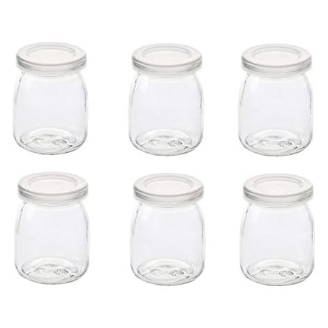 Lot de 6 pots à yaourt transparents de 200 ml avec couvercle, bonne étanchéité, lavables au lave-vaisselle, adaptés au miel, confitures, desserts, cadeaux et rangement de cuisine (1/3)