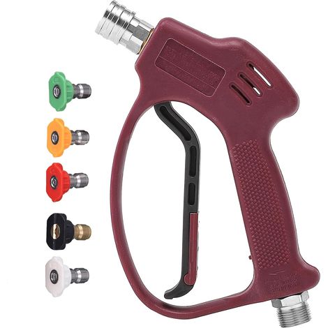 Short High Pressure Gun with 5 Nozzles, M22-14 Fitting, 250bar 5 Multi-Angle Spray Tips, Hot and Cold Water Holder, Quick Coupling 1/4" (1/5)