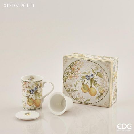 EDG Enzo De Gasperi Tazza con Filtro Porcellana H 17 Cm D 20 Cm 320 Ml Confezione Regalo Giallo
