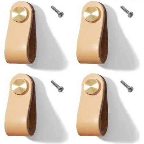 4 Pack Leather Furniture Handles for Leather Handle, Kitchen Cabinets, Wardrobes (Beige, Single Hole) (1/5)