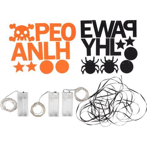 Kit déco Halloween : guirlande « Joyeux Halloween » lettres et araignée, DIY, avec éclairage LED, pour porte ou cheminée. (1/5)
