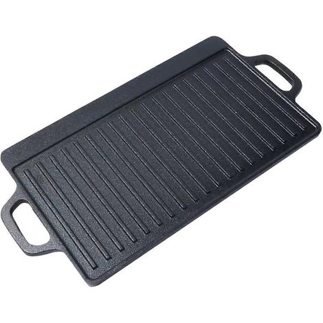 Doppelseitige Kochplatte aus Gusseisen, ideal zum Grillen und Campen im Freien, mit geriffelter und glatter Kochfläche. (1/5)