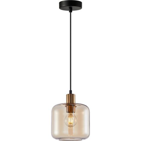 Sospensione Italux Zona vetro ambra oro/nero E27 Ø18cm (1/3)