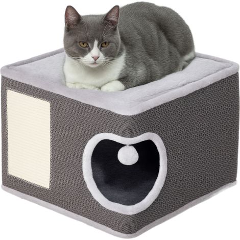 Tonneau à gratter pour chat avec plateforme, sisal et fourrure, dimensions 45x45x35 cm, couleur gris anthracite (1/5)