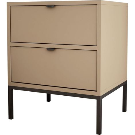 Comodino con due cassetti e struttura, maniglia oro, Cappuccino, 50 x 40 x 58 cm (1/5)
