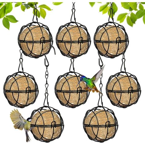 8-teiliges Set mit Fettkugelhaltern, hängender Vogelfutterspender mit S-förmigen Haken, runder Vogelfutterspender für den Außenbereich, für Gärten, Balkone, Höfe und Dschungel