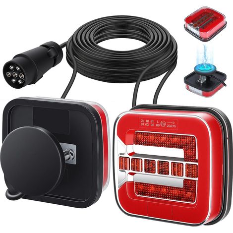 12/24V Feux Remorque, Magnétique Feu Arrière De Remorque à 7 Broches, Jeu De Feux Arriere Remorque, Avec 4 Fonctions/Jeu De Câbles De 7.5m2, Kit De Feux Arrière Pour Remorque Pour Voitures Camions (1/5)