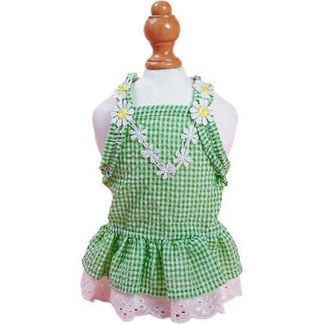 Mädchen-Hundekleid, Kostüm, geblümter Spitzen-Tutu-Rock, grünes Kleid, Größe M
