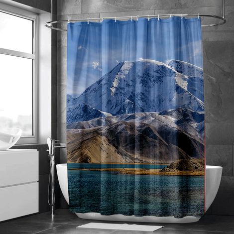 Rideau de douche paysage montagne, style campagne, tissu imperméable, écran vie privée - 90x180cm (1/5)