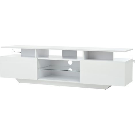 Mobile TV 160 x 40 x 45 cm bianco con LED, 2 armadi, MDF e vetro temperato per 70 pollici (1/5)
