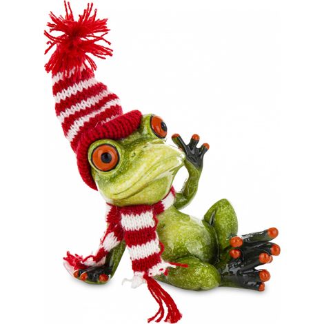 Statuetta natalizia a forma di rana con cappello e sciarpa, 10 cm (1/5)