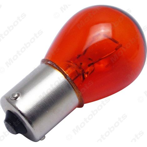 Single-contact, tilted-leg halogen bulb, 12V, 21W, 1156 S25 BAU15S, driving turn signal taillight, amber color (10 bulbs). (1/4)