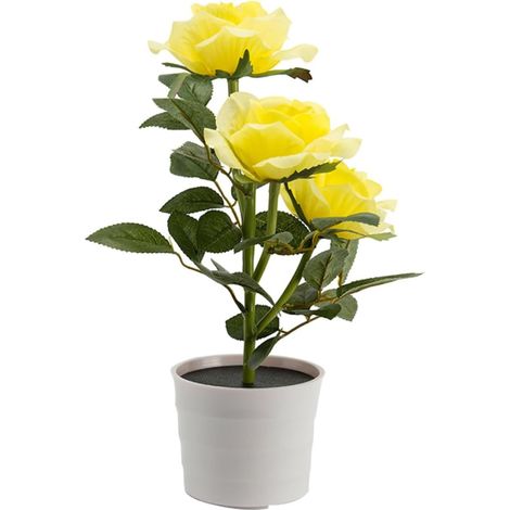 Lumières Solaires Décoratives Extérieures Rose Artificielle LED avec Pot Lampe de Nuit Bonsaï LED Jaune pour Jardin Bureau Hôtel (1/5)