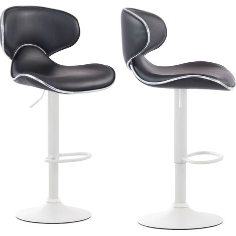 Juego de 2 taburetes de bar de diseño contemporáneo con patas de metal blanco mate y asiento de material sintético negro 100000355
