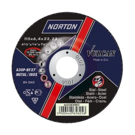 Disque à tronçonner pour métaux, acier inoxydable, Norton Vulcan 125x1,6 (1/3)