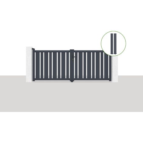 Pack portail battant 300x120cm VEYMONT + 2 poteaux EIFEL H.166cm Gris (1/5)
