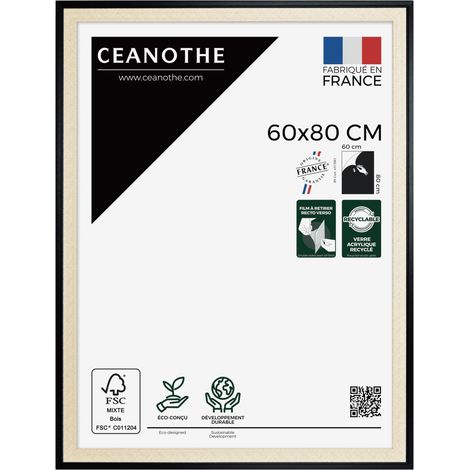 Cadre Photo Noir et cannage 60x80 cm et 80x60 cm - Convient au A2 et Affiche Poster - Cadre pour photo 60x80 cm – Fabriqué en France – Cadre Photo Palma Noir 60x80 cm - Verre acrylique Incassable (1/5)