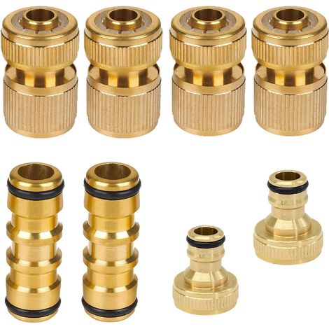 Dapetz® 8 Pack Brass Garden Hose Tap Connector Kit for Join Garden Hose Pipe Tube, 2 Double Male Connector, Hose 1/2" End Quick Connect,2 Brass Hose Pipe Tap Adaptor 3/4" Connectors (1/4)