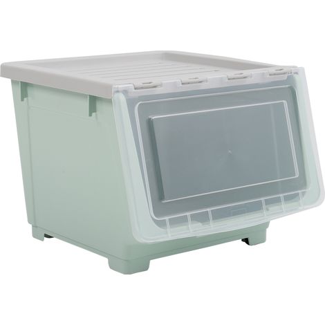 Stackable Plastic Storage Box with Lid and Wheels (1/3)