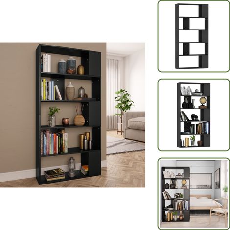 Bücherregal/Raumteiler Schwarz 80x24x159 cm Holzwerkstoff - Bücherregal - Regal - Raumteiler - Holzmöbel - Schwarz (1/5)